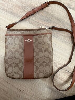 Coach Brown Signature Crossbody with Leather Trim